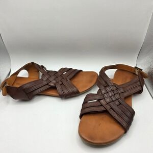 Bearpaw Huaraches Brown Leather Woven Strappy Slingback Flat Sandals Womens 9